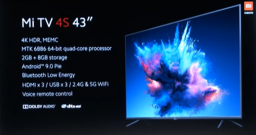 Xiaomi Mi TV 4S 4K 43 '' Smart TV DVB-T2 / C