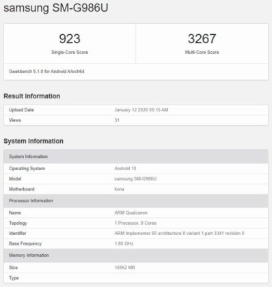 galaxy s20 geekbench 5