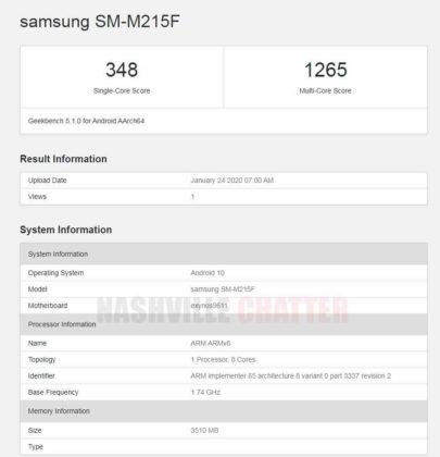 samsung m21 geekbench