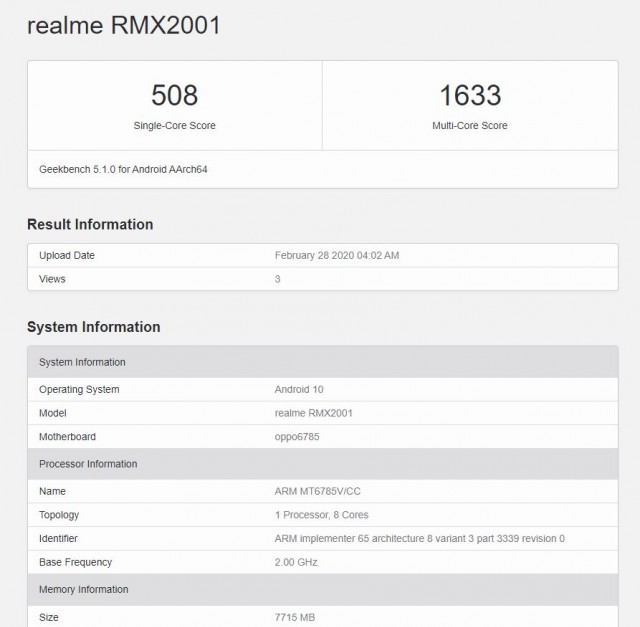 realme rmx2001 model