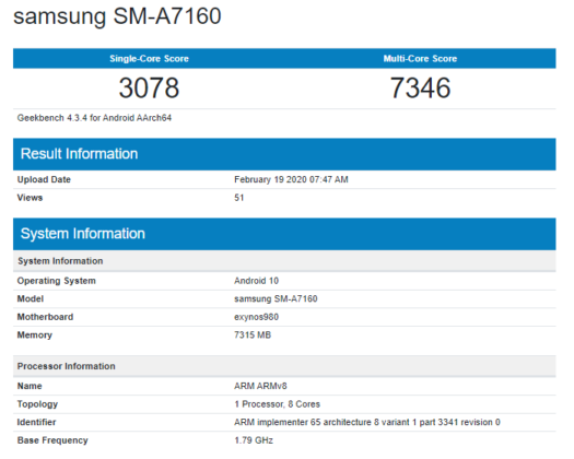 samsung a71 geekbench