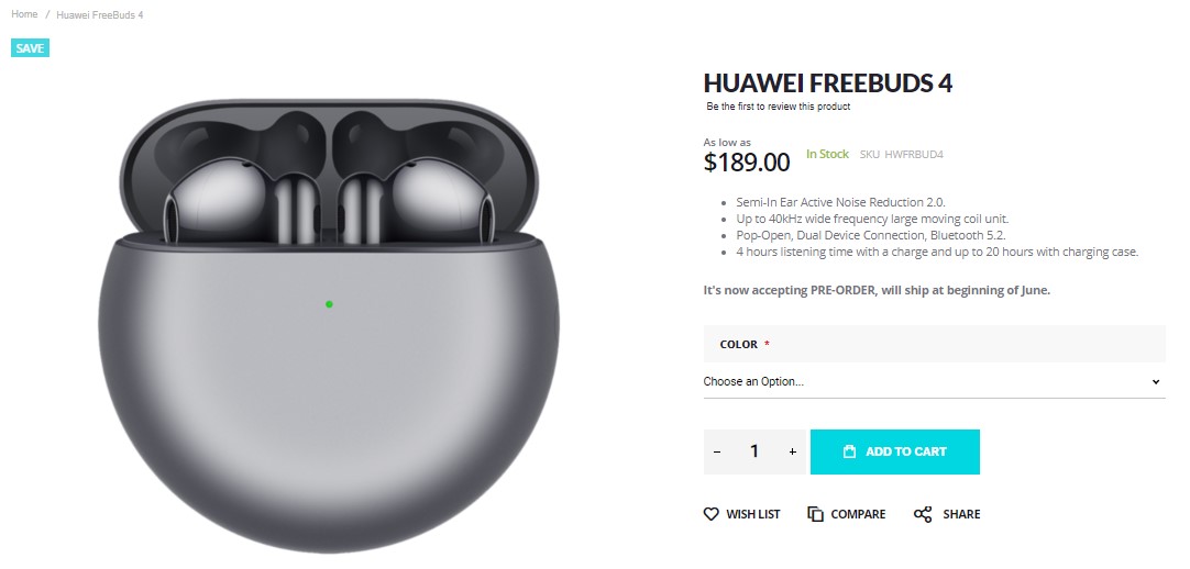 Buy Huawei FreeBuds 4 True Wireless Earphones - Giztop