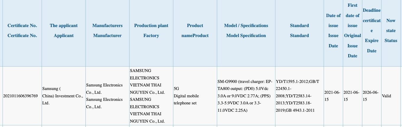 Samsung Galaxy S21 FE 5G fast charging capabilities revealed through 3C ...