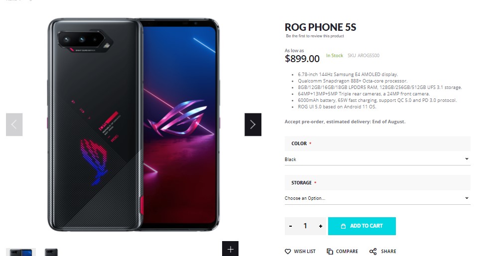 Asus Rog Phone 5s goes on sale via Giztop with global shipping