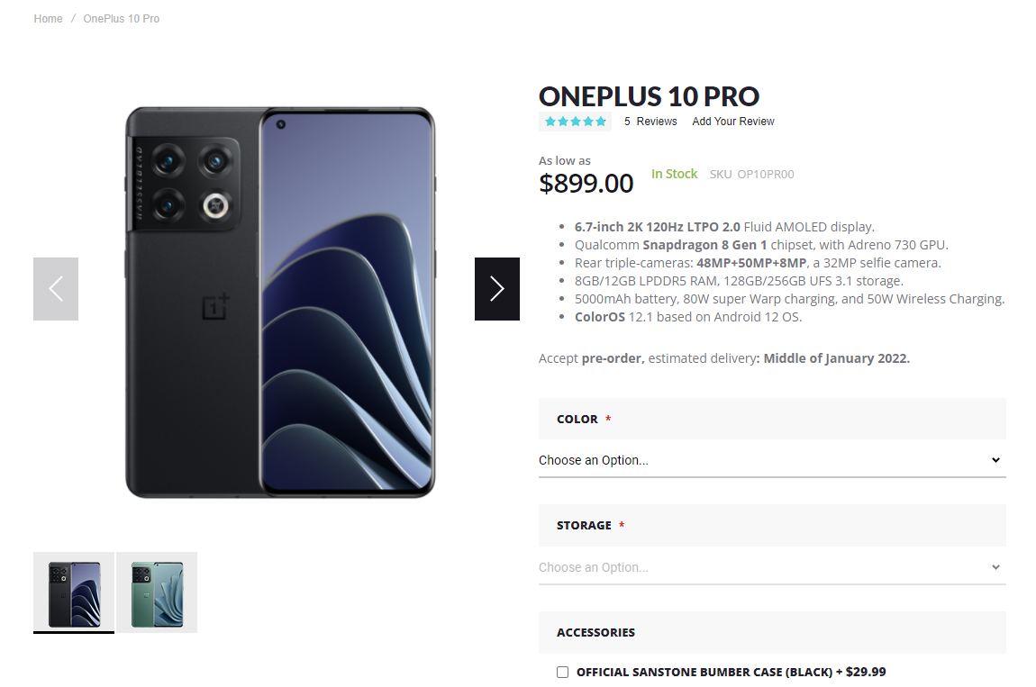 OnePlus 10 Pro, Smartphone Android 5G