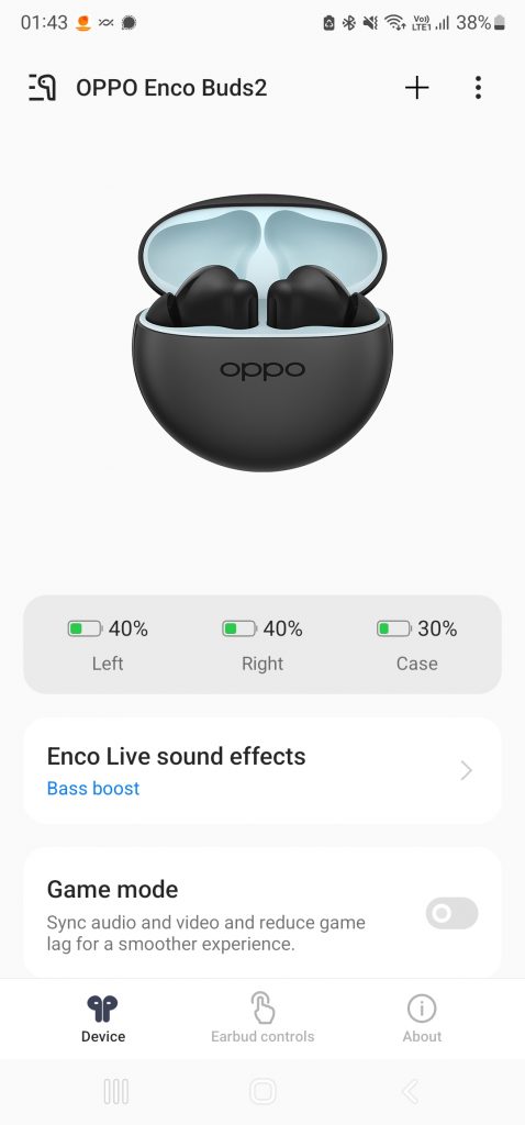 Nivel de batería de la carcasa OPPO Enco Buds 2