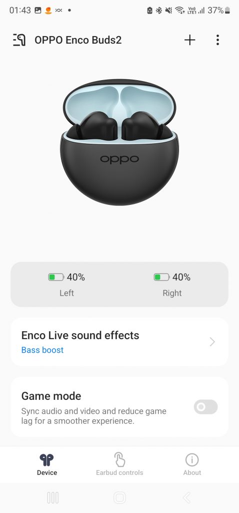 Nivel de batería de los auriculares OPPO Enco Buds 2