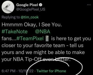 Google Pixel Twitter handle hypes the Pixel phone under a Tim Cook post