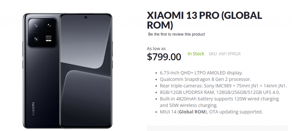 Xiaomi 13 Pro Global ROM available at Giztop for $799 - Gizmochina