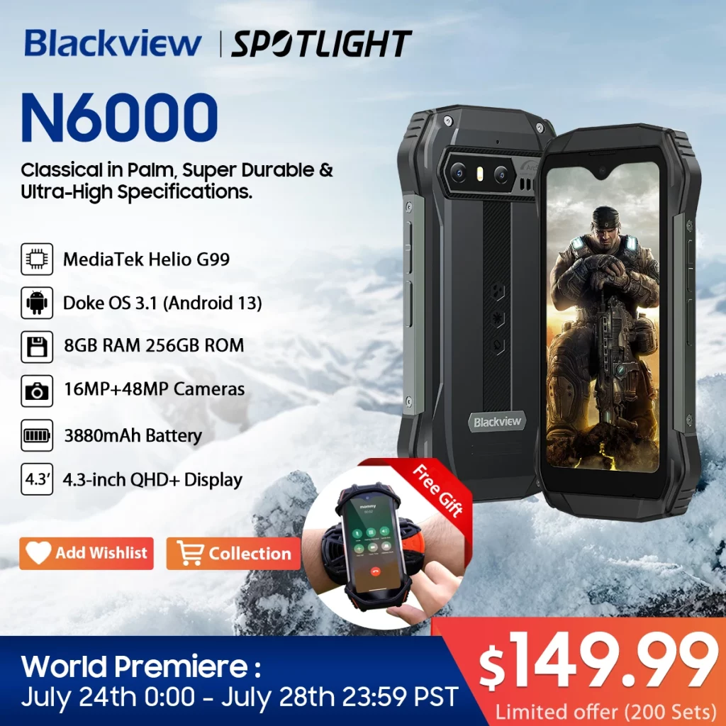 Blackview N6000 4.3-Inch MediaTek Helio G99 8GB+256GB 48MP Camera 4G Small  Ruggedized Smartphone