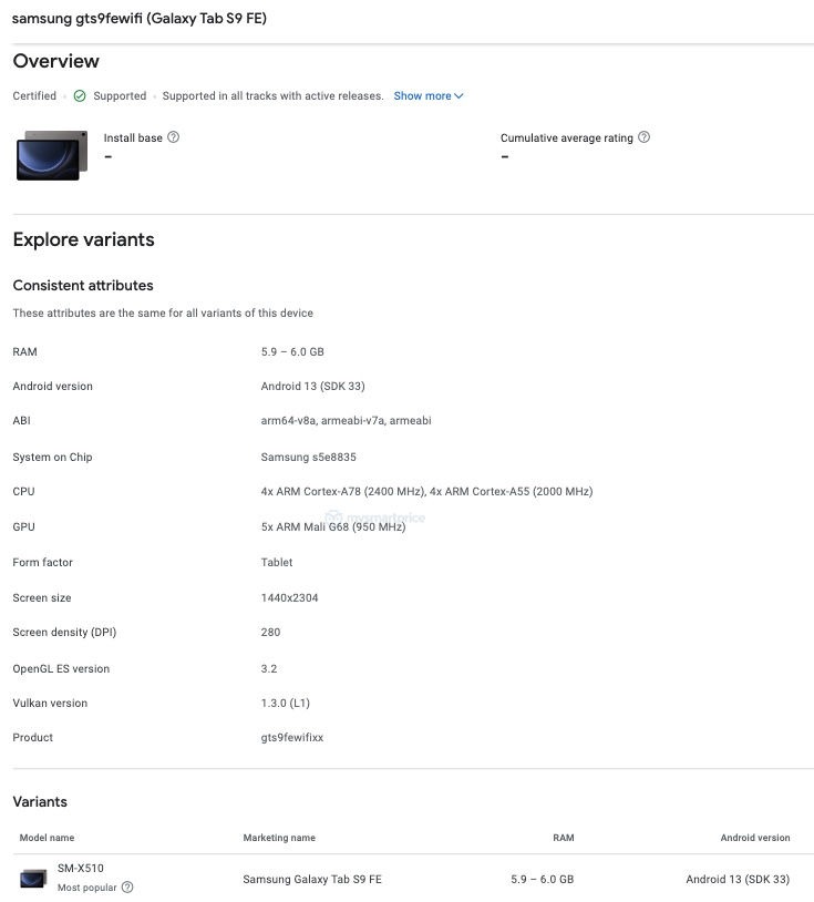 galaxy tab fe specs