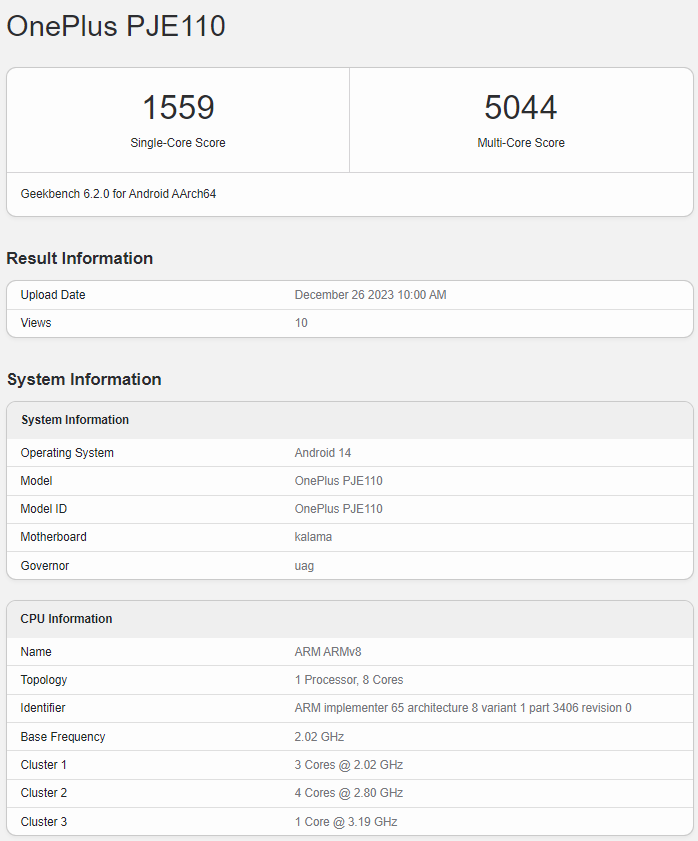 OnePlus Ace 3 Geekbench