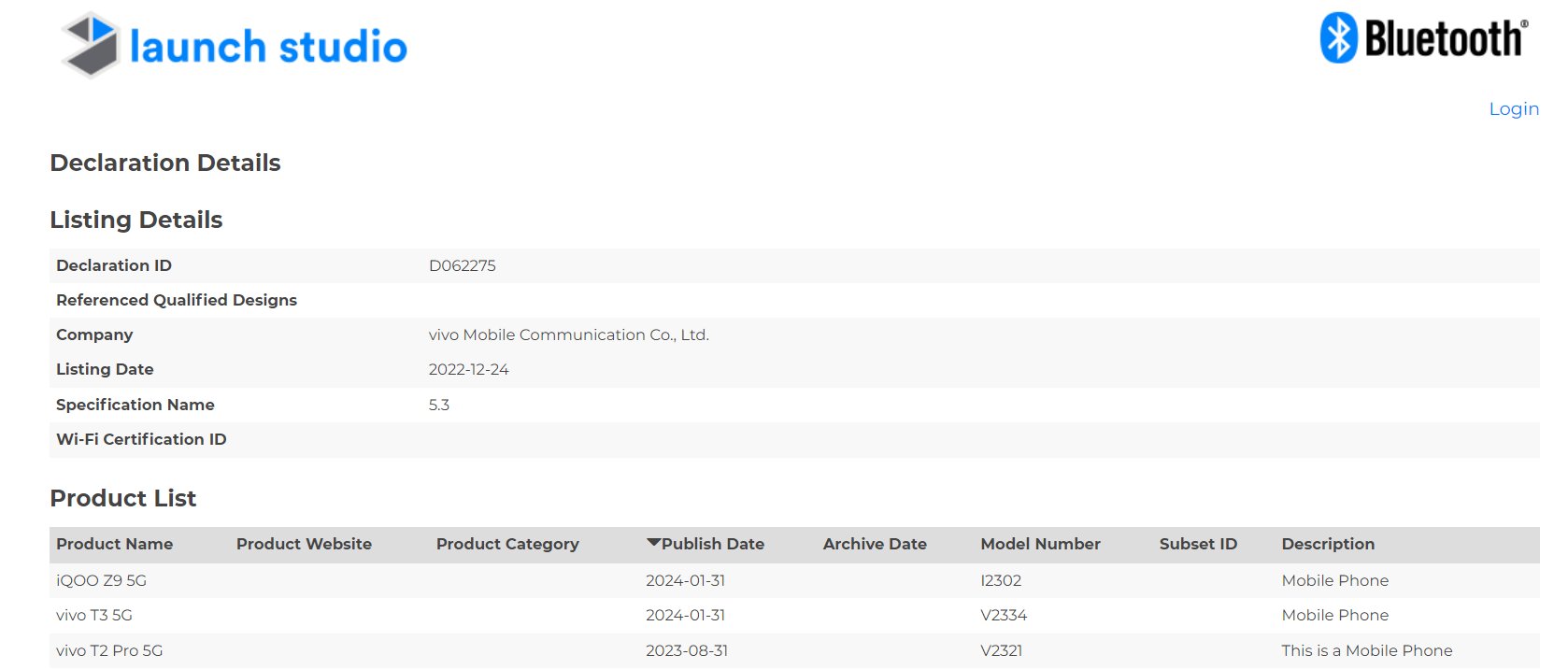 iQOO Z9 5G, Vivo T3 TG, Vivo Y18, Y18e, Y03 receive Bluetooth SIG ...