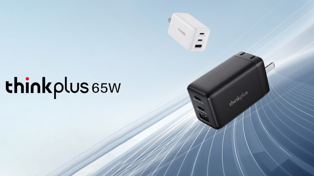 Lenovo ThinkPlus 65W GaN charger with two USB-C and one USB-A ports ...