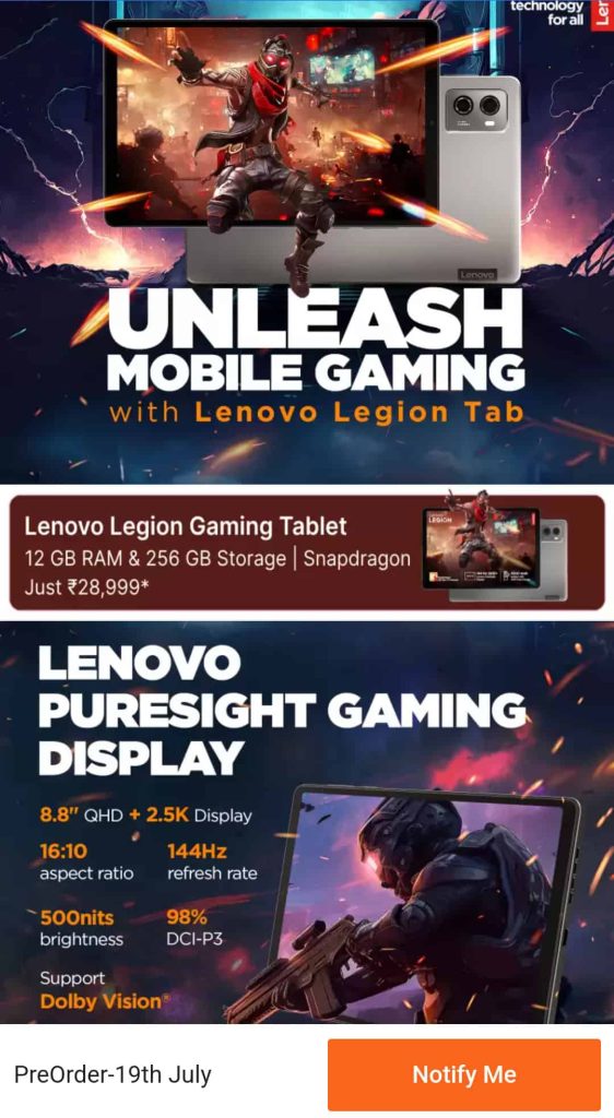 Tablet para jogos Lenovo Legion